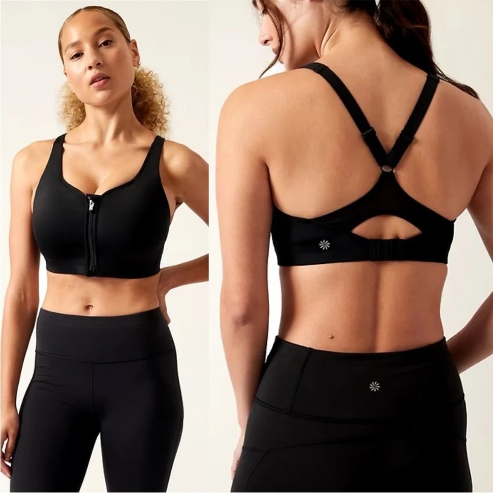 Athleta Women’s Black Advance Zip Front Bra - 36DD